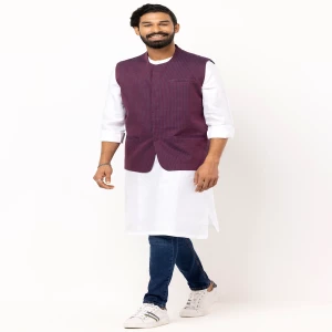 Maroon Textured Slim Fit Cotton Waistcoat